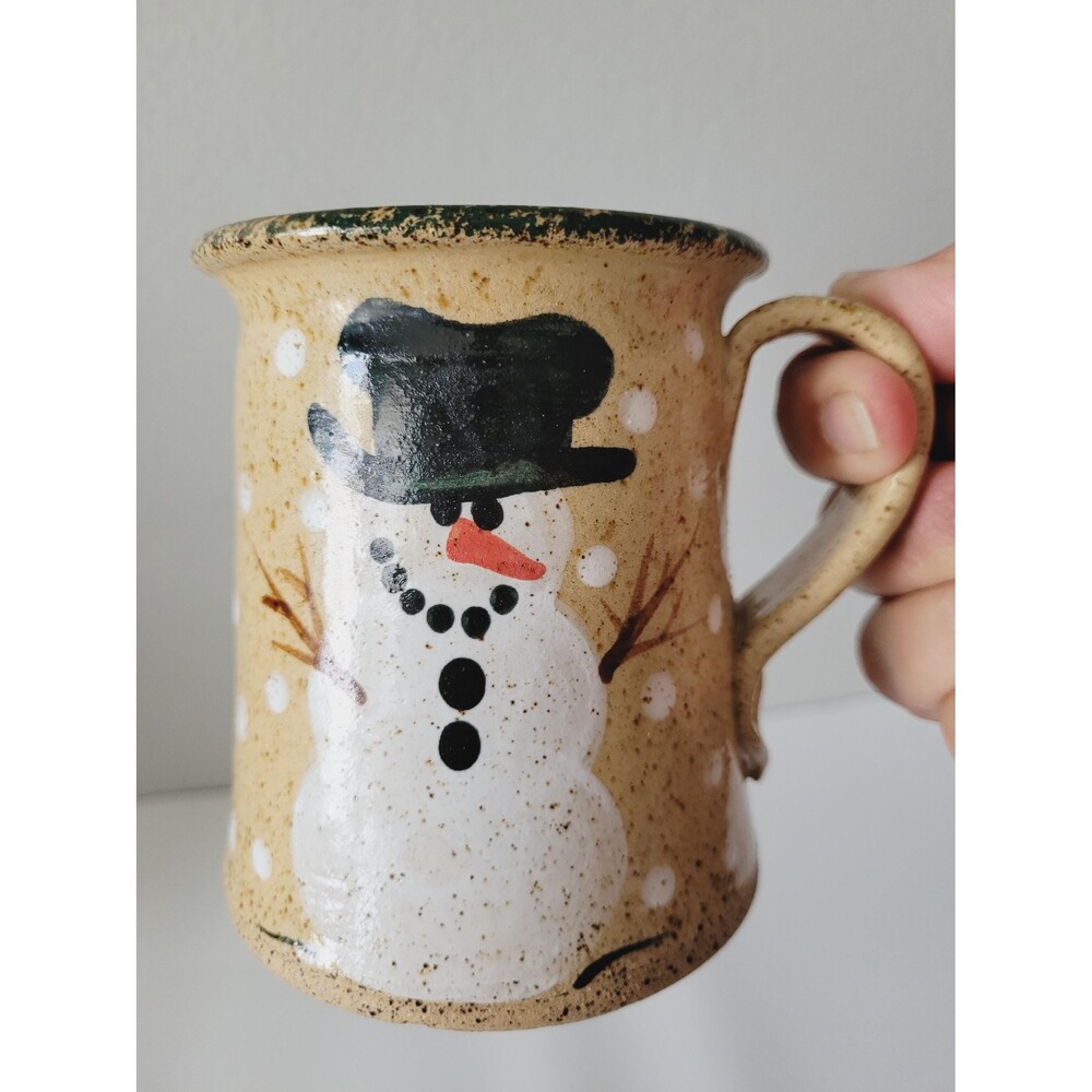 Vintage Snowman Speckled Stoneware Coffee Cup Mug Three Rivers Pottery 1991 - Picture 4 of 16
